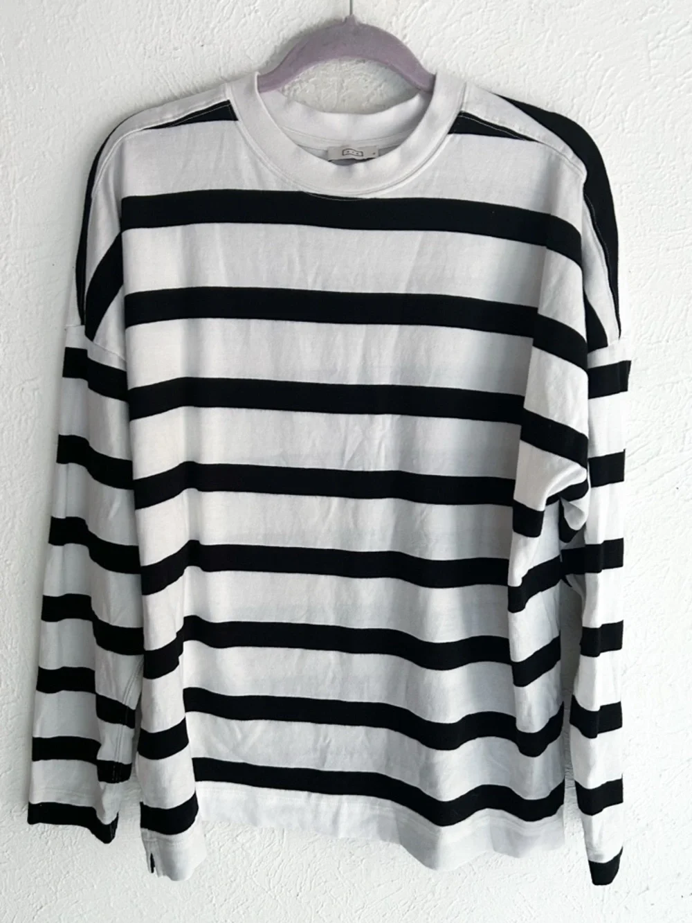 Ayr Early Morn Striped Black White Long Sleeve Tee Heavyweight jersey Cotton XL - Picture 2 of 7